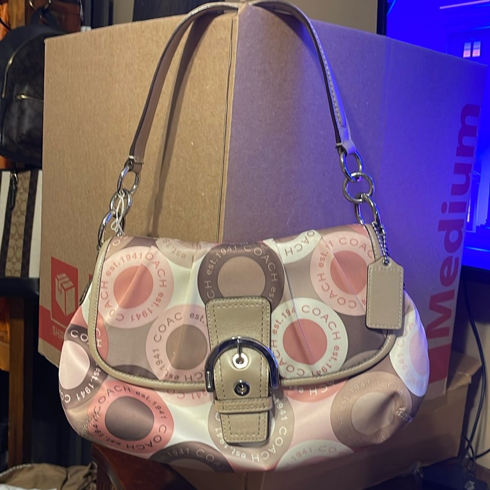 Pink and Brown small Coach bag